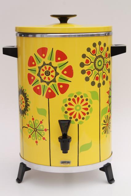 60s 70s flower power West Bend party perk, vintage 30 cup electric coffee percolator