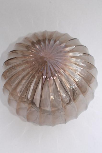 60s 70s mod vintage glass globe light shade, retro brown smoke luster color clear glass lampshade
