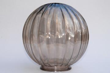 60s 70s mod vintage glass globe light shade, retro brown smoke luster color clear glass lampshade
