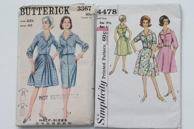 60s 70s retro vintage sewing patterns, plus size fashions, dresses etc 40-44 bust