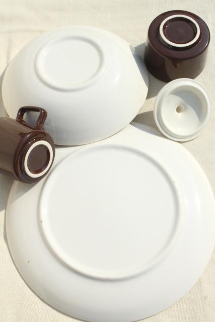 60s 70s vintage Royal China serveware, retro mod brown zinnia flower on white ironstone