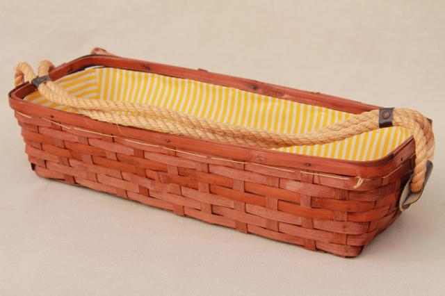 60s 70s vintage breadbasket set, bread knife & rustic basket for long baguette loaf 