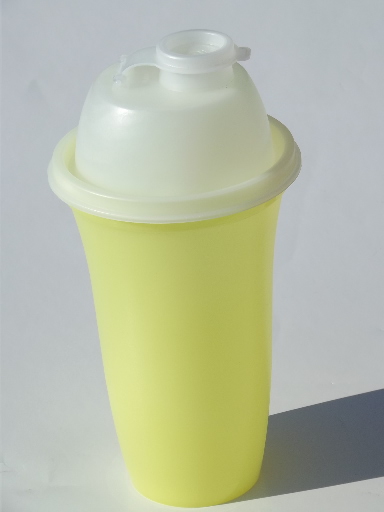 60s 70s  vintage cocktail mixer shakers, retro yellow coral plastic