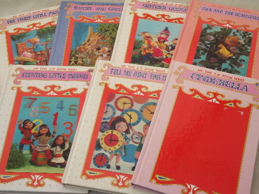 60s 70s vintage Froebel Kan 3-D fairy tale books, puppet hologram pictures