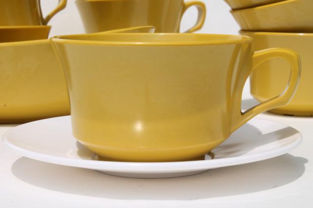 60s 70s vintage harvest yellow gold & white melmac, mod melamine plastic dishes set