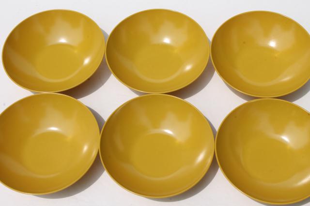 60s 70s vintage harvest yellow gold & white melmac, mod melamine plastic dishes set