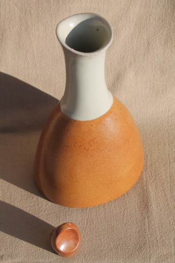 60s 70s vintage Sial pottery off-white / brown decanter, rustic wine bottle w/ mod shape