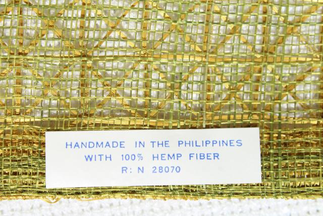 60s 70s vintage table placemats, retro colors, natural burlap / hemp grass cloth textured fabric