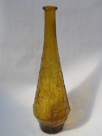 60's - 70's vintage tall amber gold glass decanter bottle