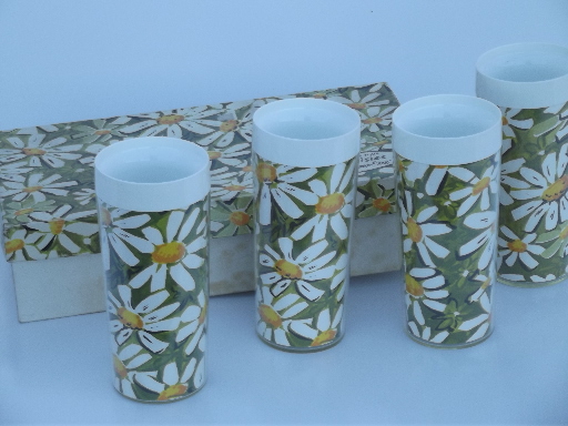 60s 70s vintage Thermo-Serv insulated plastic cooler glasses, daisy print