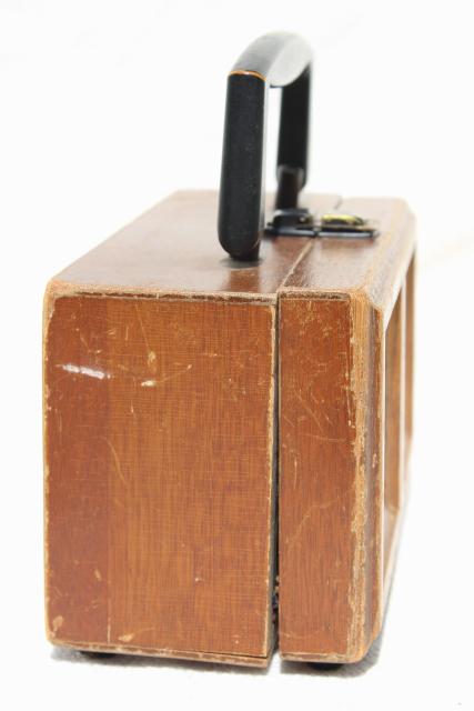 60s 70s vintage wood box bag purse, cigar box style handbag or storage case w/ handle