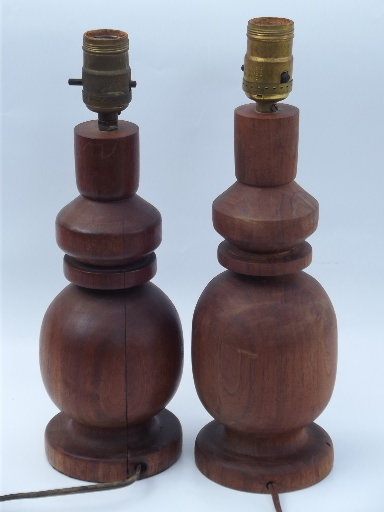 60s danish modern  vintage hand crafted  turned black walnut wood lamps