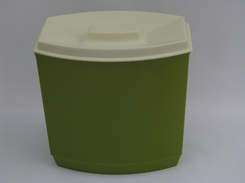 60s green / white flowers, vintage plastic kitchen canisters, retro canister jar set