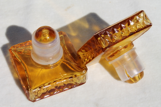 60s mod square amber glass decanter bottles for vintage travel bar drinks set