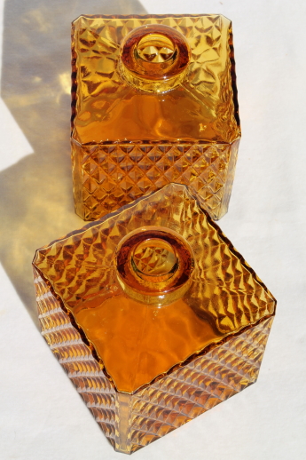 60s mod square amber glass decanter bottles for vintage travel bar drinks set