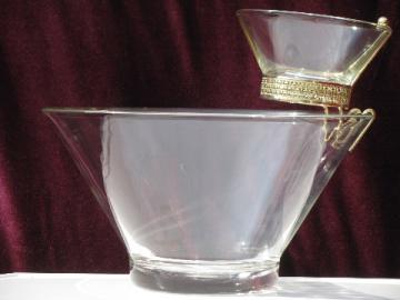 60s mod two-tiered chip and dip set, wire rack and glass serving bowls