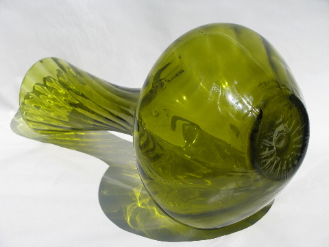 60s olive green color, tall hand-blown art glass vase, vintage Italy?