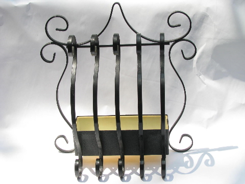 60s Paris chic black iron window grille wall box flower or ivy planter