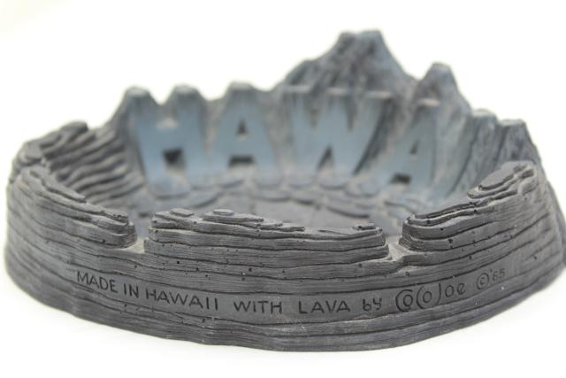 60s vintage Hawaii black lava ashtray, Coco Joe Hawaiian souvenir kitsch