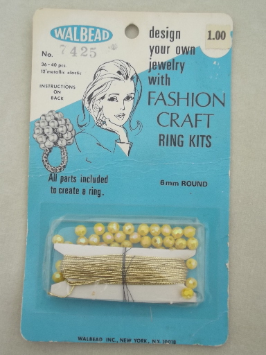 60s vintage bead ring kits for fashion jewelry cocktail rings, very retro!