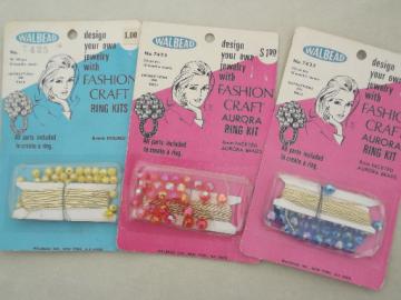 60s vintage bead ring kits for fashion jewelry cocktail rings, very retro!