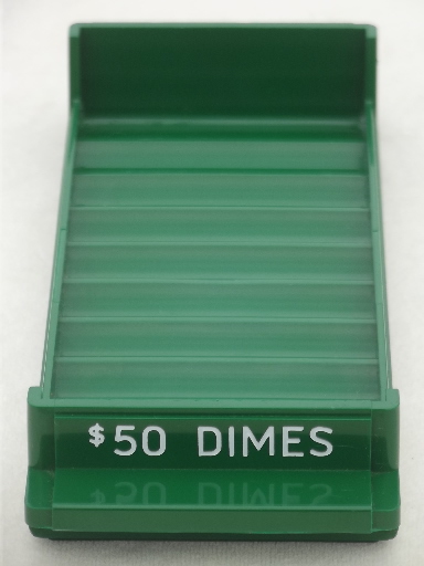 60s vintage coin sorter trays, retro red, orange, green, blue plastic