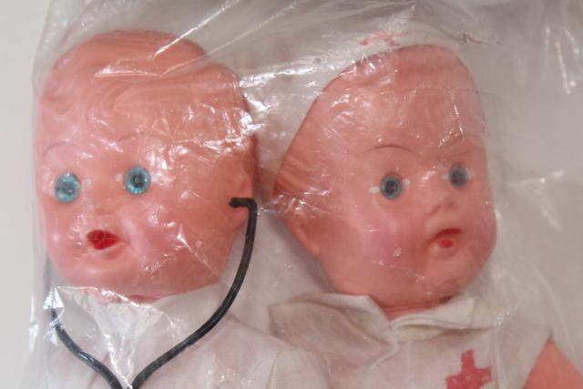 60s vintage dime store toy dolls, play doctor & nurse w/ funny original label package