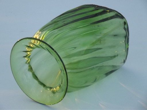 60s vintage hand blown glass vase, retro square jar shape in bottle green