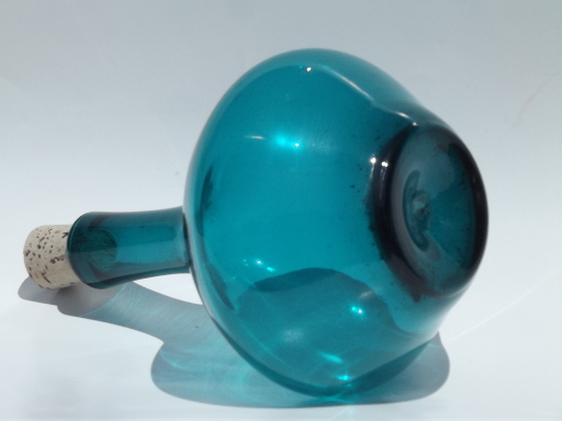 60s vintage hand-blown glass genie bottle, mod decanter w/ cork stopper