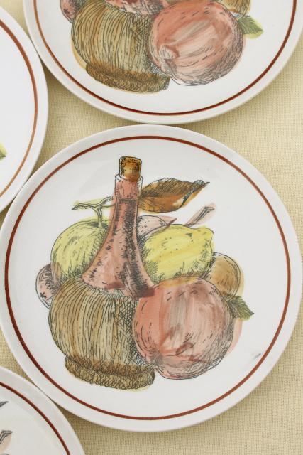 60s vintage ironstone fruit & cheese plates set w/ old wine jug pattern