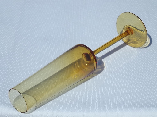60s vintage Italian amber glass vases, long stemmed goblet, tall mod taper