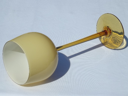 60s vintage Italian amber glass vases, long stemmed goblet, tall mod taper