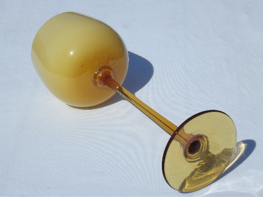 60s vintage Italian amber glass vases, long stemmed goblet, tall mod taper