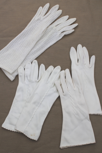 60s vintage ladies gloves, white cotton white lace lady's gloves lot