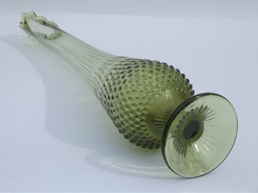 60s vintage long necked glass flower vase, tall mod retro floor vase