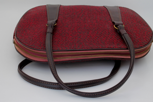 60s vintage luggage, tweed suitcase satchel bag, travel carry-on or large purse