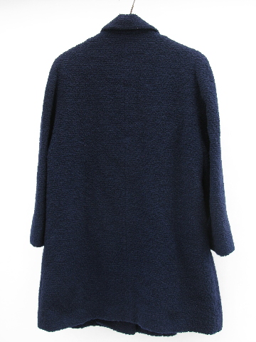 60s vintage navy blue wool boucle coat, retro school girl style