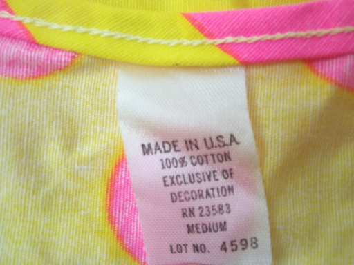 60s vintage neon cotton shift dress, shocking pink & yellow stripes & dots