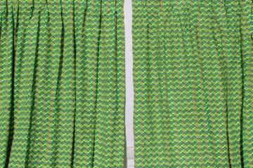 60s vintage nubby tweed drapes, heavy fabric panels retro yarn woven green & brown curtains