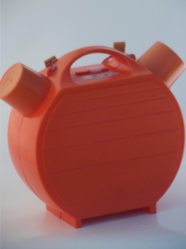 60s vintage orange plastic picnic canteen, double sided insulated cooler