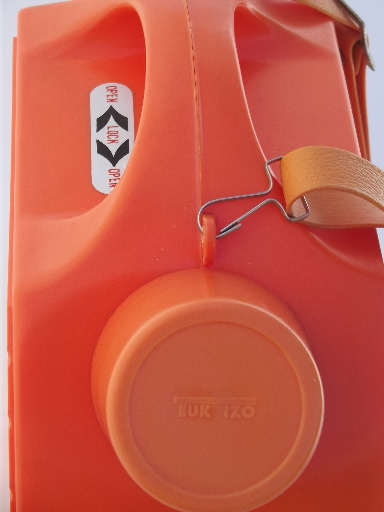 60s vintage orange plastic picnic canteen, double sided insulated cooler