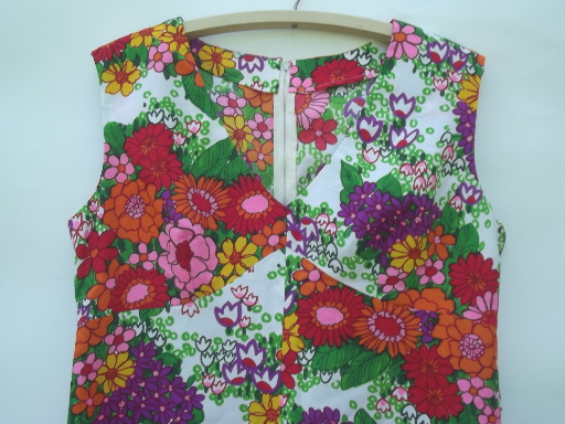 60s vintage shift, retro poly crepe floral print summer sleeveless dress