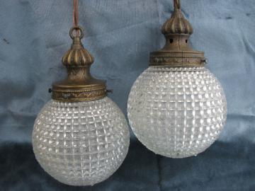60s vintage swag lamp, hanging light w/ double pendant globes