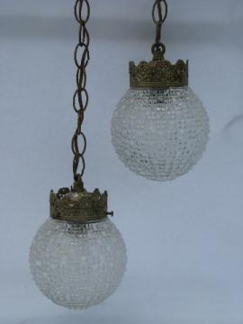 60s vintage swag lamp, hanging light w/ double pendant globes