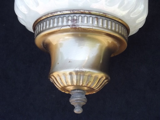 60s vintage swag lamp hanging light w/ double pendant opal glass shades