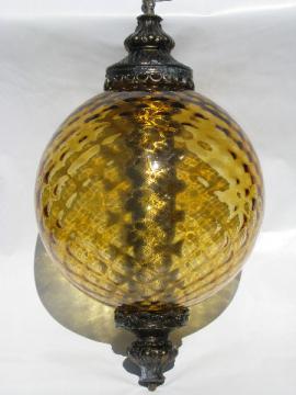 60s vintage swag lamp, huge amber glass globe for replacement shade
