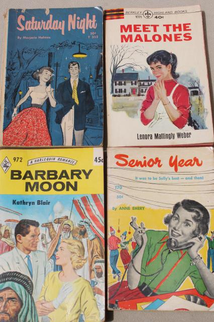 60s vintage teen girl romances, young adult novels, pulp cover art paperback books lot