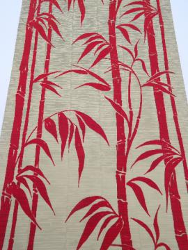 60s vintage wallpaper contact paper, retro red flocked bamboo on gold