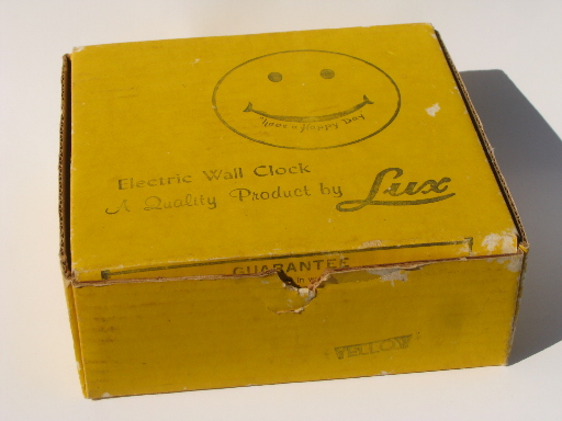 60s vintage yellow smiley face wall clock, happy retro Lux novelty clock