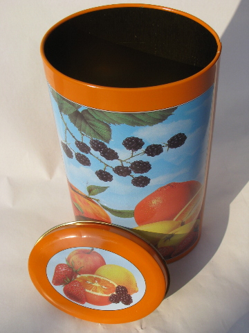 60s-70s Italian metal kitchen canisters fruit print tins vintage Italy